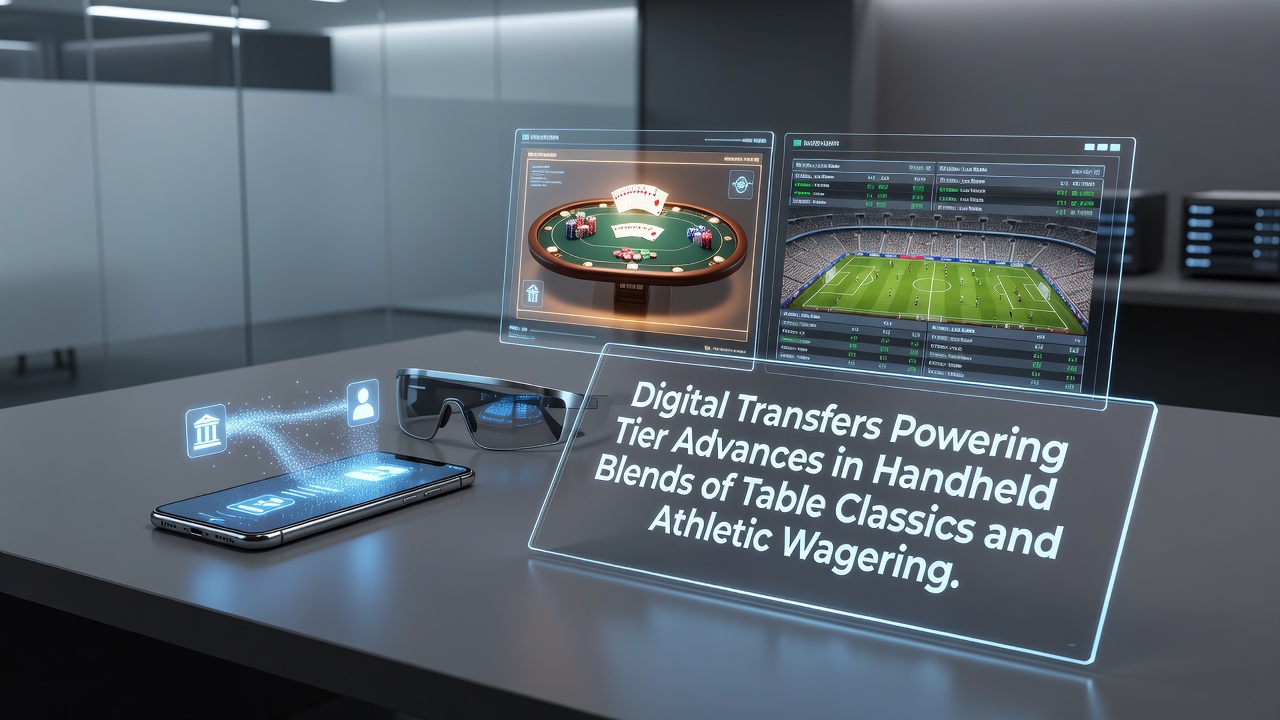 Mobile device displaying integrated casino table games and sports betting interface with digital wallet icons