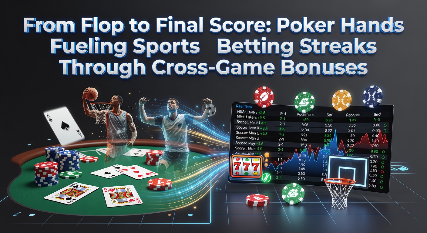 Dynamic graphic showing poker chips morphing into sports betting tickets amid flashing game odds and card suits