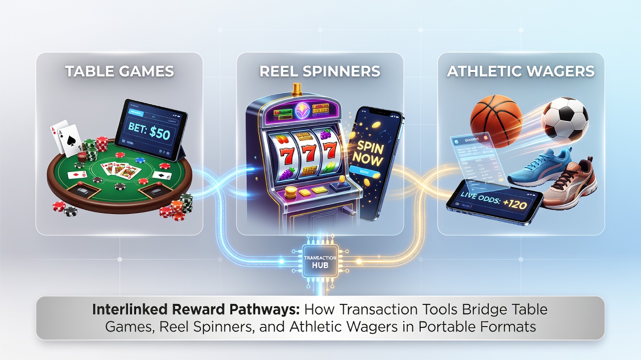 Mobile transaction interfaces connecting table games, slots, and sports wagers through digital payment pathways