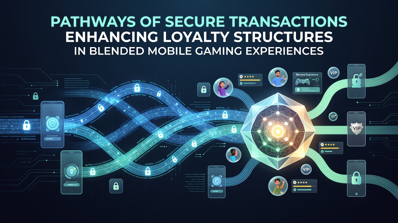 Illustration of secure mobile payment pathways connecting various gaming modules in a blended experience