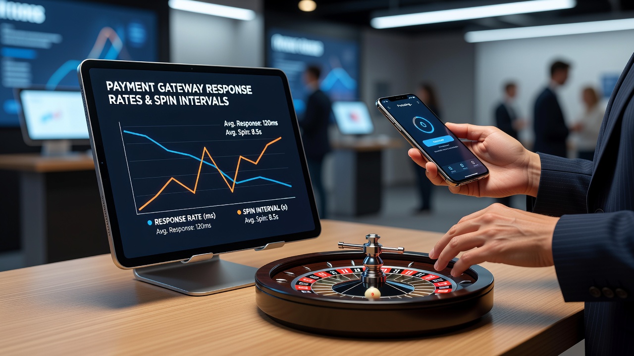 Mobile roulette interface showing payment processing indicators and spin controls on a portable device