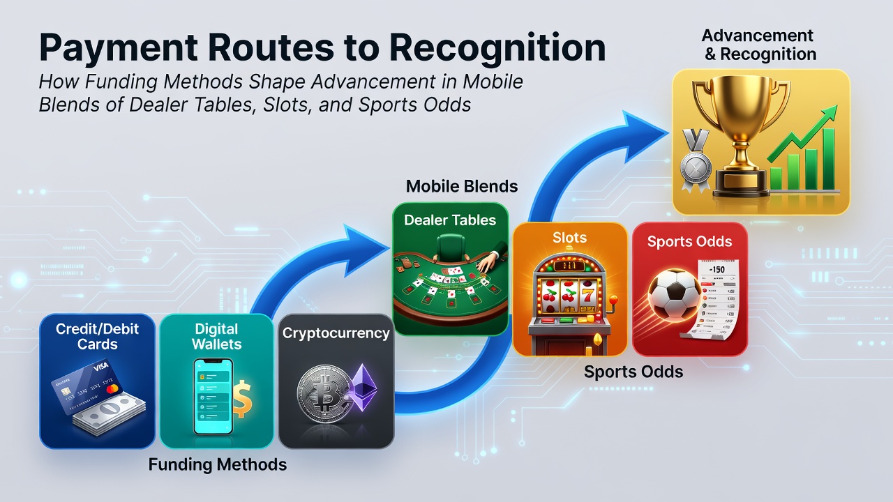 Mobile casino interface showing integrated payment options across slots, live dealer tables, and sports betting sections