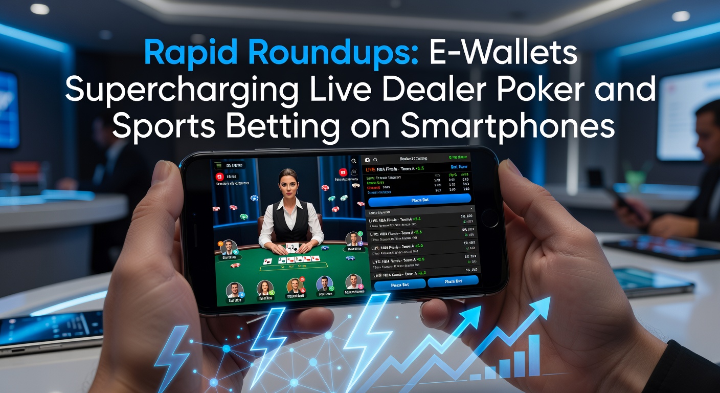 Smartphone screen displaying live dealer poker table with e-wallet deposit prompt active during a high-stakes hand
