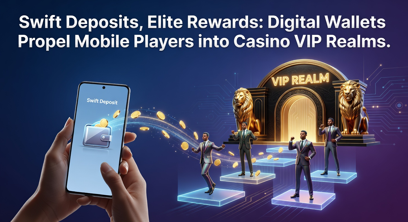 Mobile phone displaying a digital wallet app connected to an online casino interface, highlighting instant deposit confirmation and VIP tier progress bar