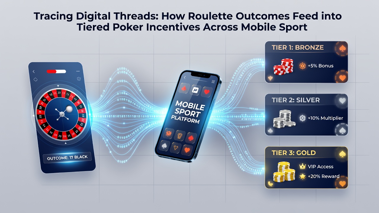 Flow diagram illustrating how roulette outcome data transfers into poker incentive tiers within mobile sportsbook applications